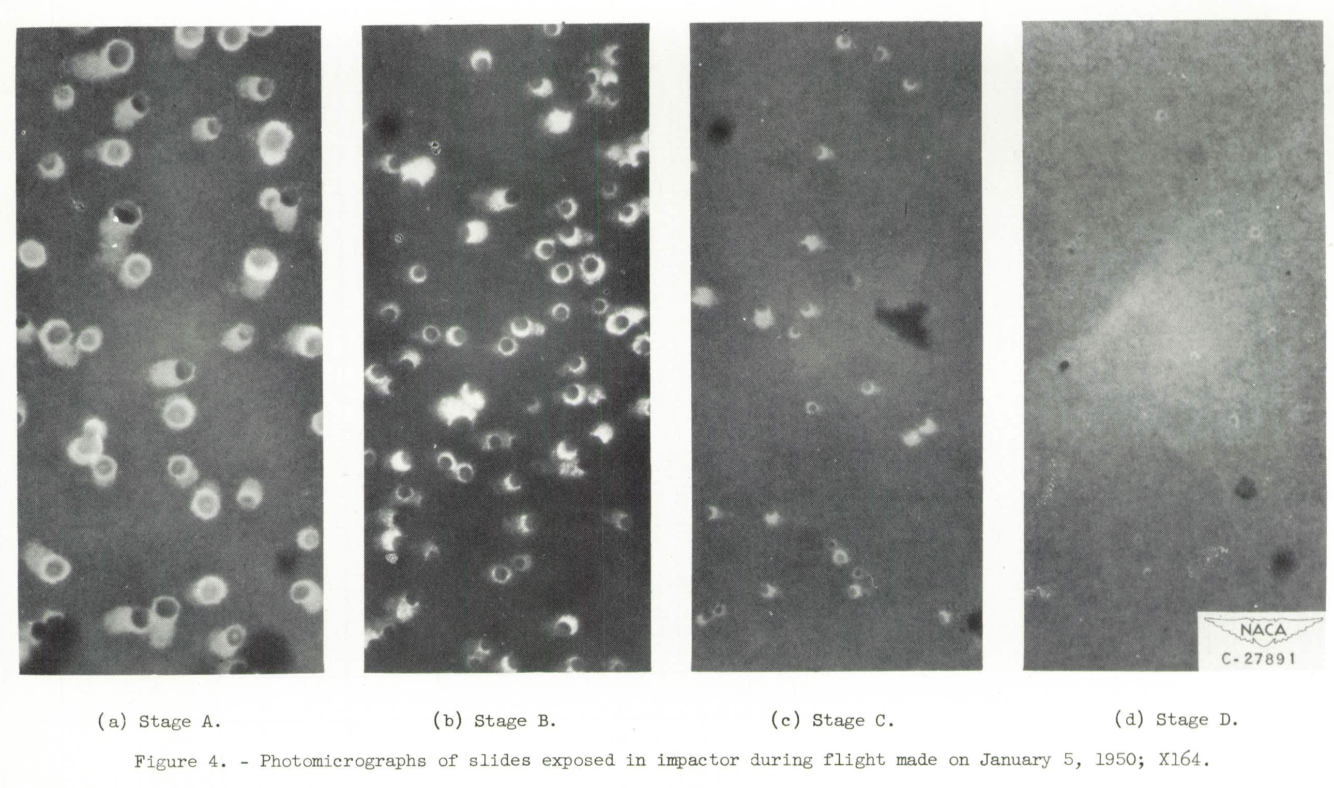 Figure 4 from NACA-RM-E51G05. Photomicrographs of slides exposed in impactor during flight made on January 6, 1950; X164.